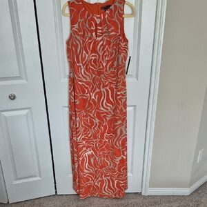Maggy London Orange Pink Sleeveless Sheath Maxi Dress